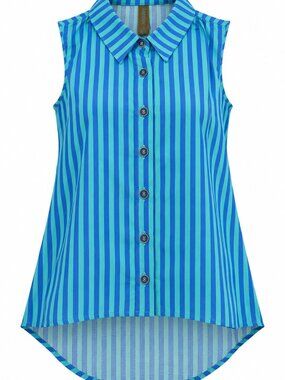 Sheer Luck Women's Striped Sleeveless Button Front Asymmetrical Blouse Size S